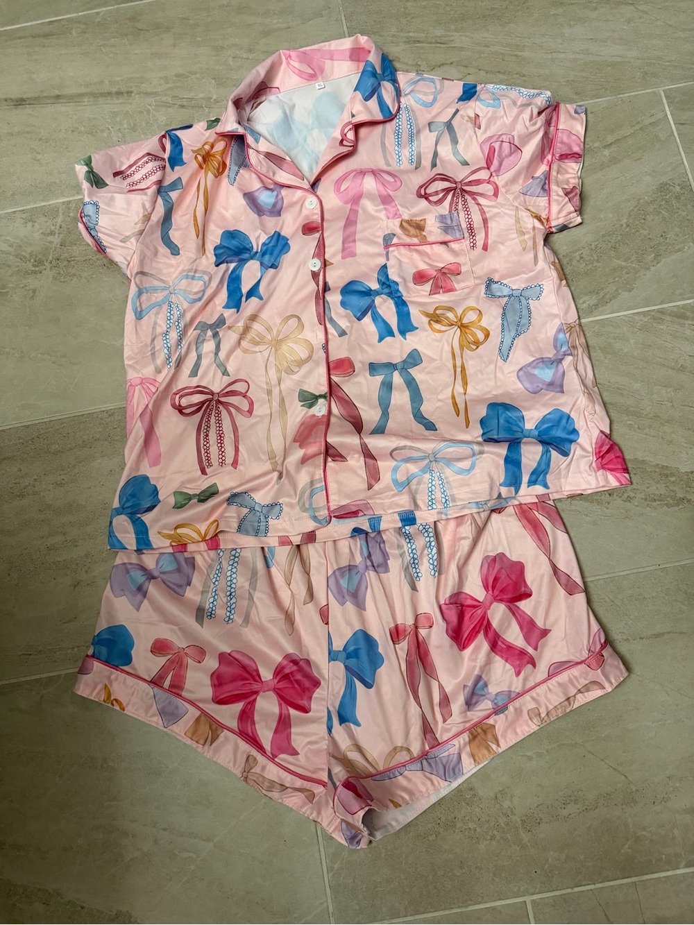 Pink Bow-Print Short Sleeve ladies Pajama Set
